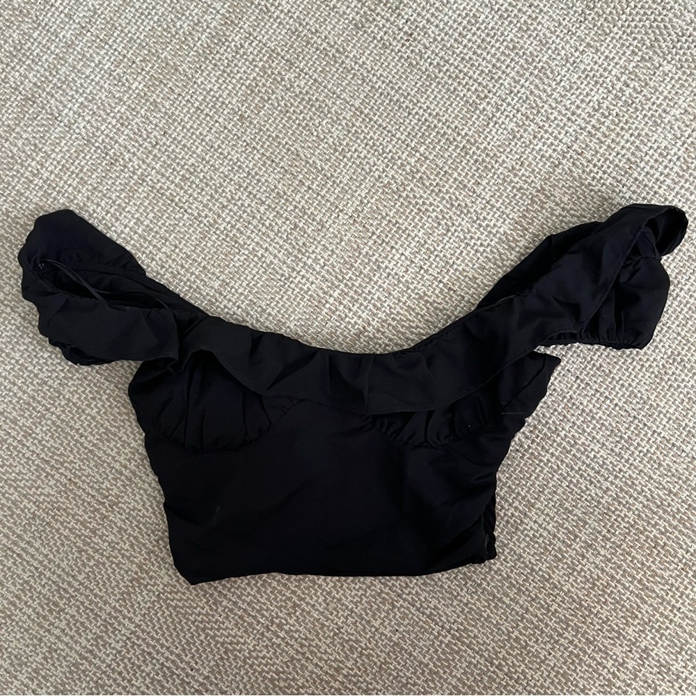 Zara Black Ruffle Crop Top - Picture 2 of 6